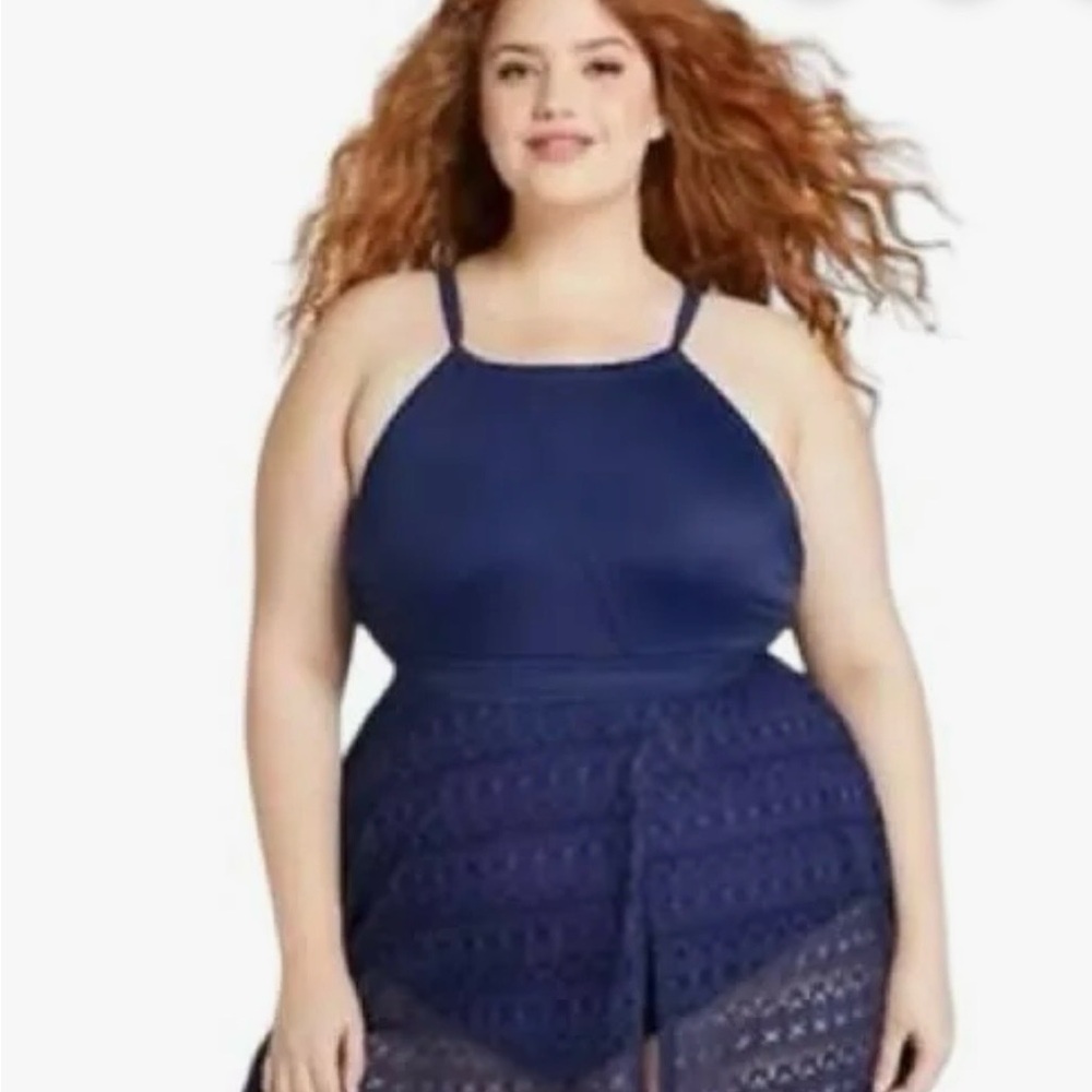 Cacique Navy Blue High-Neck One-Piece Swimsuit